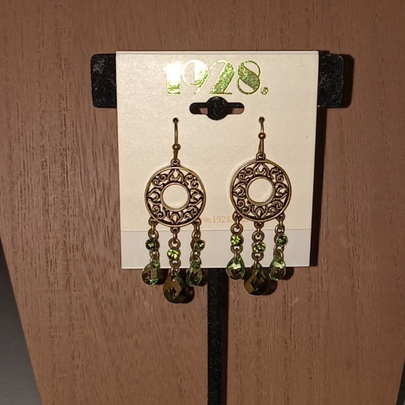 Earrings Metal Green Dangly Beads 1928® Brand - Picture 3 of 7